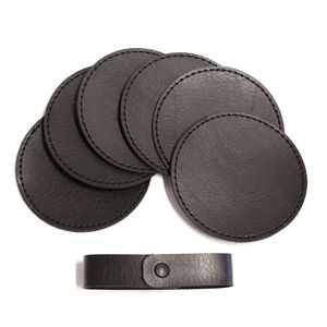 Classic round leather <b>coasters</b> with soft surface and handmade appeal made <b>for</b> upscale <b>drink</b> protection and decor - Product Image 2