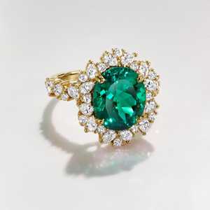 แหวนกรอบใหญ่คลาสสิกสีเหลืองทอง14K ทรงวงรีตัดจากห้องแล็บปลูกเพชรมรกตและลูกแพร์เครื่องประดับของขวัญที่ยอดเยี่ยม - Product Image 2