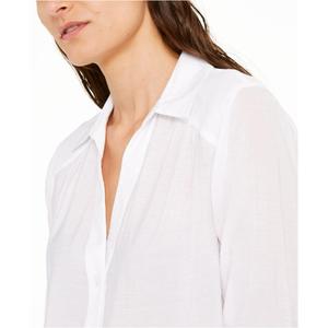 INC International Concepts Tunica da donna in popeline tinta unita con bottoni, camicia semplice da ufficio con logo per donna, bianca, taglia Large/XL - Product Image 2