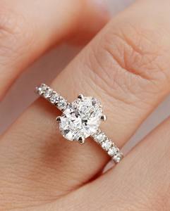 6X8mm Oval Cut Moissanite Engagement <b>Ring</b> <b>Solitaire</b> Pave 925 Sterling <b>Silver</b> - Product Image 3