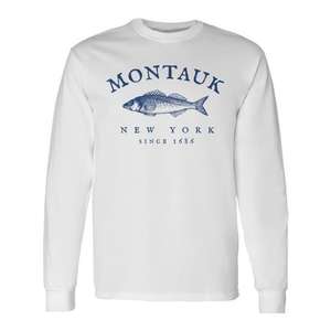 T-shirt de pêche rétro à manches longues Montauk New York, style vintage, vêtements promotionnels - Product Image 1