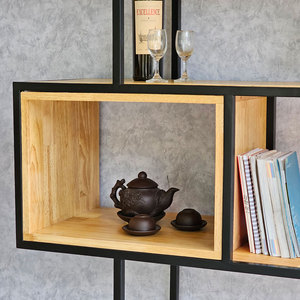 KTB68155 Standing Type Decorative Shelf with Drawers 100x35x180cm Rubber Wood and Iron Frame for Living Room - Product Image 4