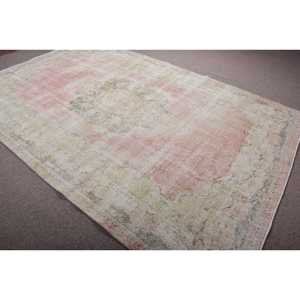 Tapis turc vintage de 6,7 x 10 pieds, grand tapis, tapis persan blanc - Product Image 4