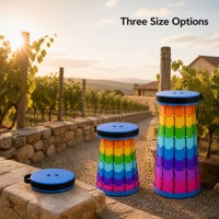 Tabouret pliant accordéon portable en plastique, siège rond extensible, ouverture rapide, pour plage, pique-nique, festival, loisirs en extérieur, facile à transporter