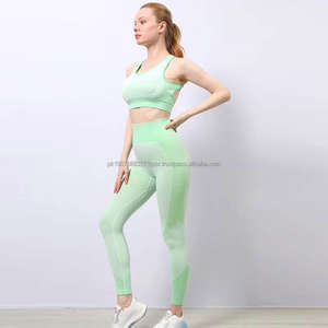 Conjuntos de yoga para mujer de moda al por mayor: Sujetador deportivo sin costuras de jacquard de soporte completo y leggings de cintura alta para fitness y gimnasio - Product Image 1