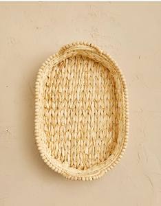 Plateau de service en jacinthe d'eau naturelle en gros, conçu avec des perles en bois pour les fruits, les aliments et les assiettes, décoration de table à café et à thé - Product Image 6