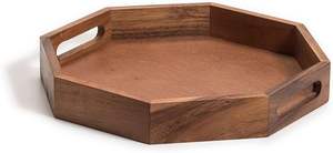 Shagreen Serving <b>Tray</b> <b>Wood</b> with <b>Decor</b> Octagon <b>Tray</b> 17" Brown Acacia Handmade - Product Image 2