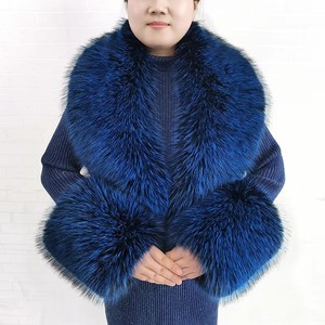 Winter Coat Hood Decoration Eco-Friendly Breathable <b>Fake</b> Fur Accessories Neck Warm Long Collar Cuff Sets Large Fur Shawls - Product Image 2