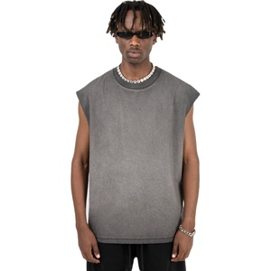 Débardeur homme été personnalisé de haute qualité, 100% coton, sans manches, effet délavé, vêtement de sport tricoté pour homme. - Product Image 4