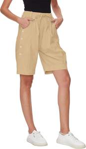 Nuevos pantalones cortos de playa de cintura media de algodón 100% de estilo Vintage para mujer con bolsillos, pantalones cortos de secado rápido para bañador de mujer - Product Image 3