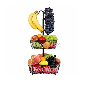 Panier à fruits à 2 niveaux en fer noir avec cintre à bananes Panier de rangement exclusif pour ustensiles de cuisine de qualité à bon prix - Product Image 5