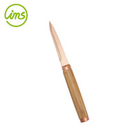 Couteau utilitaire de 5 pouces en acier inoxydable avec revêtement en titane et manche en bambou rose doré - Écologique