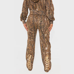 Custom High Waist Loose Trousers With Back Ribbon Lady Real Tree Jungle Print Camo Forest Hunting <b>Hiking</b> Women's Tracksuits Sets - Product Image 5