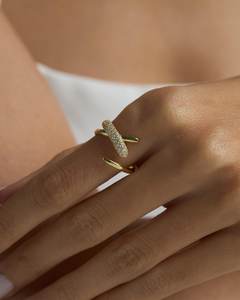 Anillo de Cóctel de Plata de Ley 925 con Circonita Blanca Natural y Baño de Oro Vermeil, Anillo Abierto con Engaste de Puntas, Joyería Fina para Mujer, Gran Venta - Product Image 5