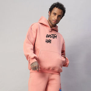 De gran tamaño Drop Shoulder Pullover Hoodies Custom Peach Fleece con bolsillo 100% algodón Patrón sólido Diseño Su logotipo de texto - Product Image 4