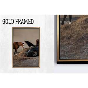Toile imprimée : motif cheval et voiture amusants pour une décoration de ferme originale, 1P Goldframedcanvas - Product Image 1