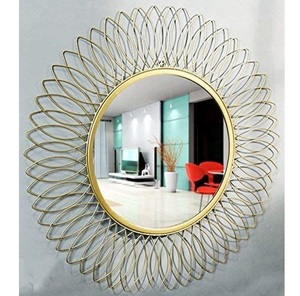 Miroir au fini doré miroir mural suspendu sculpture feuille de métal design art moderne miroir décor à la maison - Product Image 1