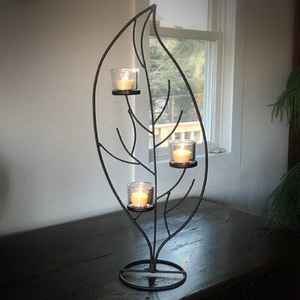 Iron <b>Christmas</b> <b>Tree</b> Candle <b>Holder</b> Glass Votive Tealight Stand Holiday Table Centerpieces Decorations Metal Home Modern Decor - Product Image 2