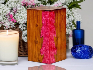 Handcrafted Wooden Cremation Urn with Pink Epoxy Resin Inlay Memorial <b>Keepsake</b> Cremation urns For Human <b>Ashes</b> - Product Image 2