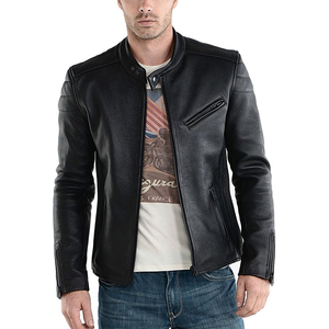 เสื้อแจ็คเก็ตหนังแท้สีดำสำหรับผู้ชาย ทำจากหนังแกะคุณภาพสูง พร้อมราคาขายส่ง - Product Image 3