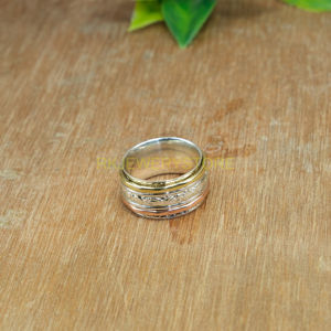 Solid 925 Sterling Silver Spinner <b>Ring</b> Fidget Thumb Band Anxiety Relief <b>Ring</b> Brass &Copper Spinning <b>Statement</b> Jewelry for Unisex - Product Image 3