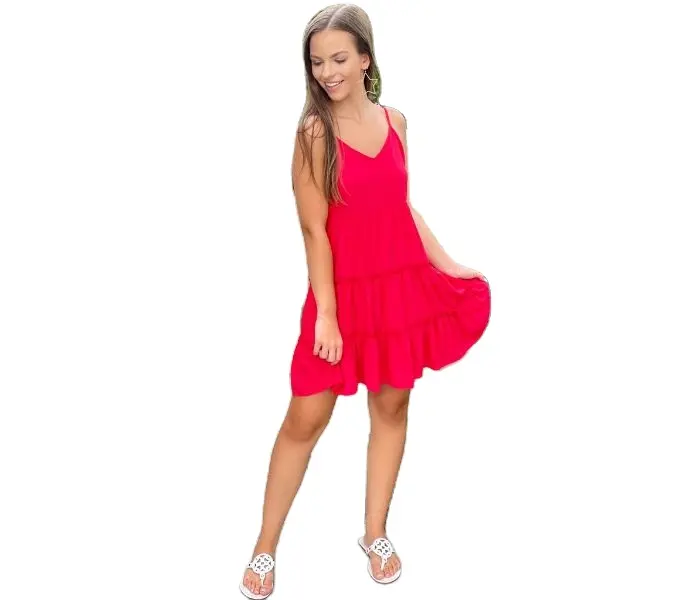 Girls Sexy Red Dresses For Party Wear Ruffle Short Dress Sleeveless Beautiful Fancy New Year Celebration Casual Elegant Tunic