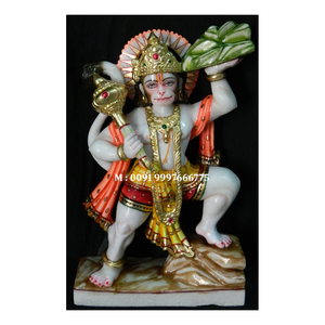 Statue de Lord Hanuman en marbre blanc de qualité supérieure, position debout, mains sur le Gadda, finition soignée, pour la décoration de la maison et des temples. - Product Image 1