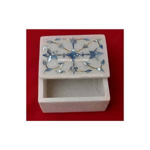 Caja de regalo de joyería de mármol blanco con incrustaciones de madreperla azul Natural hecha a mano de diseño único antiguo - Product Image 1