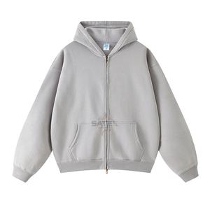 เสื้อฮู้ดผู้ชายซิปเต็มกระเป๋าโอเวอร์ไซส์ซักได้สำหรับฤดูหนาวผ้าฝ้ายดีไซน์โอเวอร์ไซซ์คุณภาพสูงซัก430gsm กรดแบบมีซิป - Product Image 5