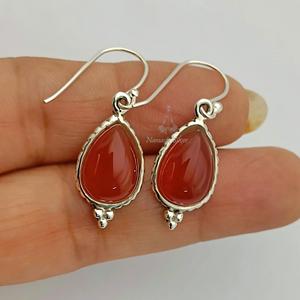 Boucles d'oreilles en cornaline, forme goutte d'eau, bijoux en argent sterling 925 avec pierre précieuse rouge - Product Image 2