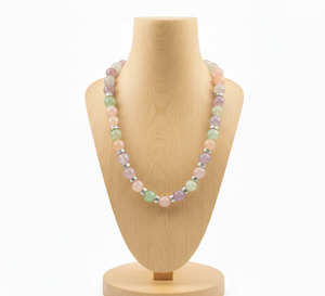 Bracelet-collier unisexe en argent 925 plaqué or rose avec perles de morganite, 18 pouces, noué à la main, tendance, vente chaude - Product Image 2