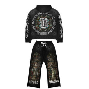 100% coton unisexe personnalisé pleine fermeture éclair survêtement léger surdimensionné imprimé pantalons de survêtement à capuche grande taille hiver en gros pour adulte - Product Image 2