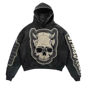 Logo personnalisé 100% coton polaire fermeture éclair recadrée en détresse Patch brodé Vintage coupe régulière sweat à capuche d'hiver pour hommes - Product Image 5