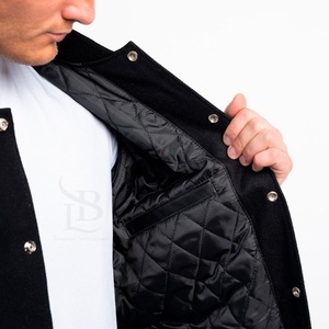 Nuevo lujo 100% lana Chenille bordado cuerpo de lana negra y mangas de cuero negro Letterman Varsity chaqueta abrigo para hombres OEM - Product Image 2