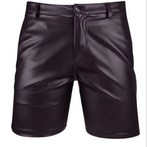 <b>Mens</b> <b>Black</b> Genuine Leather <b>Shorts</b> with Closure Button OEM and Wholesale Supply - Product Image 1