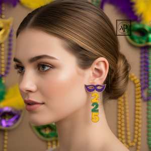 Pendientes de cuentas hechos a mano, únicos y recién lanzados, inspirados en los colores del Mardi Gras para eventos de carnaval, looks elegantes para fiestas - Product Image 2
