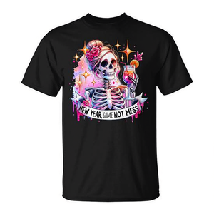 สวัสดีปีใหม่ 2023 เสื้อยืดพิมพ์ลายโครงกระดูกสำหรับผู้ชาย เสื้อผ้าโปรโมชั่นสำหรับเทศกาล - Product Image 2