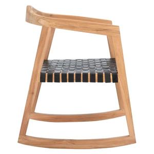 Chaise à bascule moderne en bois de teck massif avec cuir tissé sur le siège pour une utilisation intérieure et extérieure - Product Image 3
