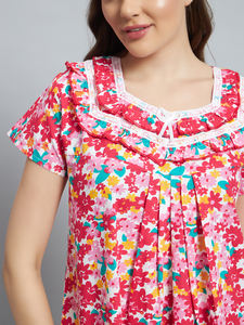Camisón de Encaje 100% Algodón para Mujer, Manga Media, Largo Completo, Transpirable, con Bolsillo Lateral, 300g, Estampado Floral en el Cuello, Elegante, Primavera - Product Image 5