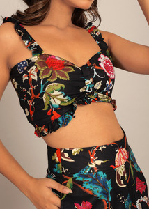 2024 Best Selling Designer Floral Printed Western Co-ord Set <b>Black</b> Multicolor Woven Digital Fitted <b>Top</b> Relaxed Pant Best Price - Product Image 4