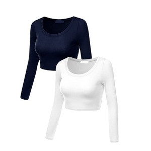 T-shirt à manches longues pour femmes Nouvel arrivage de haute qualité look sexy uni col carré coupe ajustée hauts courts dos nu pour femmes - Product Image 3