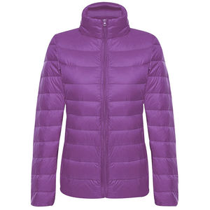 Veste matelassée d'hiver unie de couleur pourpre pour femmes veste parka en coton à fermeture éclair et tissu respirant avec logo personnalisé Vente en gros OEM - Product Image 1