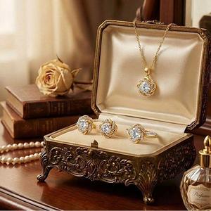 Ensemble de bijoux Jeulia Classic Love Knot en acier inoxydable plaqué or avec moissanite - Product Image 2