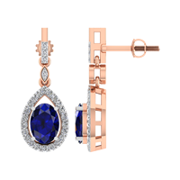 Elegantes Pendientes de Oro Sólido de 14K con Zafiro Natural y Diamante de 2 Quilates, Corte Ovalado, Blancos, de Lujo, para Mujer, Modernos, OEM, ODM, Joyería Fina