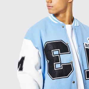 <b>Men's</b> High Quality Winter Wool/Polyester Sleeve <b>Baseball</b> <b>Jacket</b> Stand Collar Street Wear Chenille Embroidery Patchwork Letterman - Product Image 6