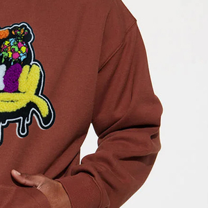 Sudadera con capucha de gran tamaño de Terry francés de moda para hombre, sudadera de invierno, Parche de chenilla bordado con hombros caídos para niños - Product Image 2