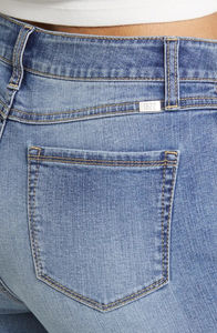 Wholesale <b>Women</b> Mid <b>Waist</b> <b>Elastic</b> Stretch Straight <b>Jeans</b> Blue Denim Breathable Loose Fit 100% Cotton Vintage Style Flat <b>Jeans</b> - Product Image 4