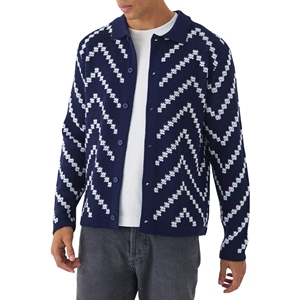 <b>Men's</b> Casual <b>Long</b> <b>Sleeve</b> <b>Stripe</b> Knit <b>Shirt</b> with Button-Down Collar Outerwear Collage Design - Product Image 1