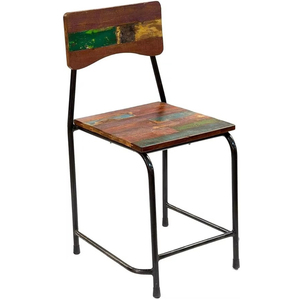 Chaise de bar Ellen bon marché en aluminium et bois de teck recyclé avec des résultats de couleur naturelle pour l'intérieur et l'extérieur. - Product Image 1