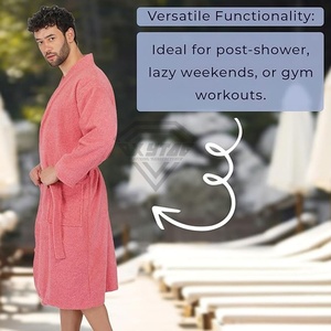 100% confortable respirant grande taille thermique classique luxe Robes pour hommes femmes longue agrafe coton éponge tissu peignoir - Product Image 4